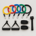 Five color-coded tube resistance bands with handles, ankle straps and door anchor