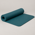 Deep teal 6mm non-slip TPE exercise mat partially rolled