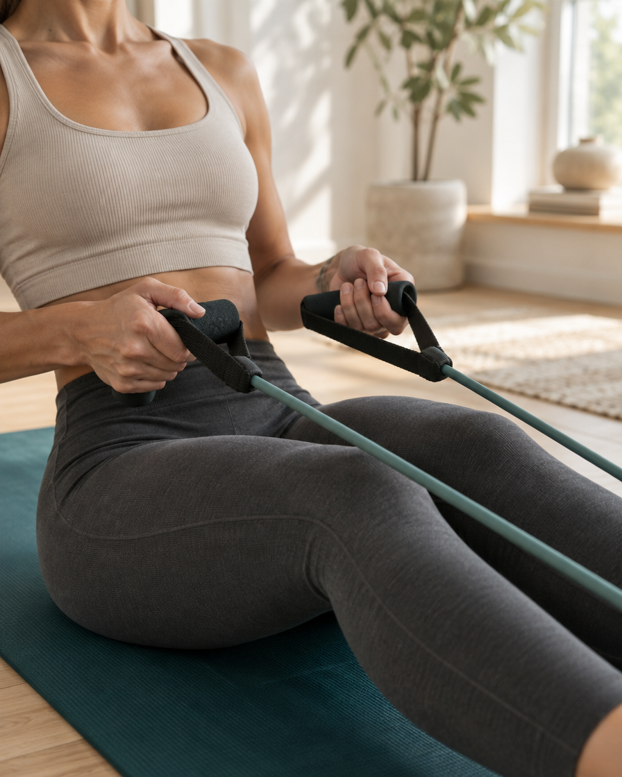 Resistance band seated row at home